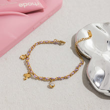 Load image into Gallery viewer, 18K gold stainless steel with white diamond four-leaf clover coconut tree pendant purple rope bracelet
