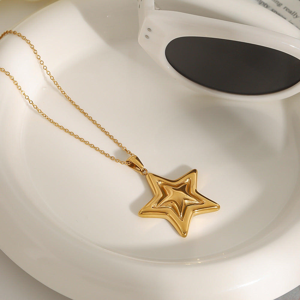 Five-pointed star stainless steel golden steel necklace