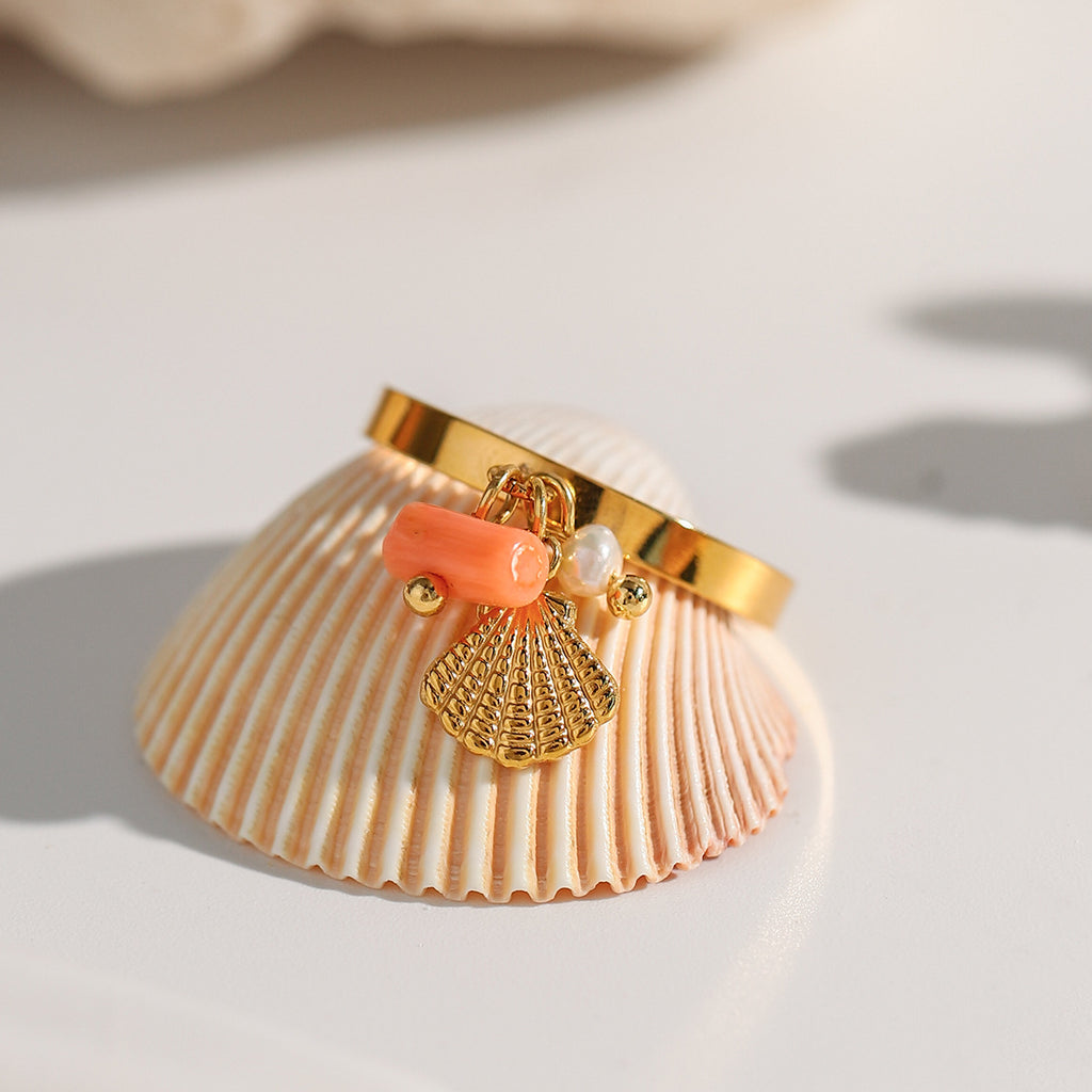 Stainless steel shell pearl pendant open ring