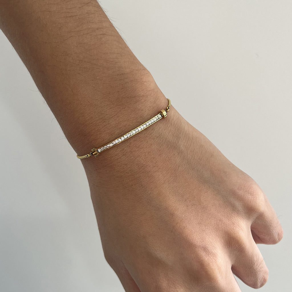 18K gold stainless steel white rhinestone smiling face pull-out bracelet