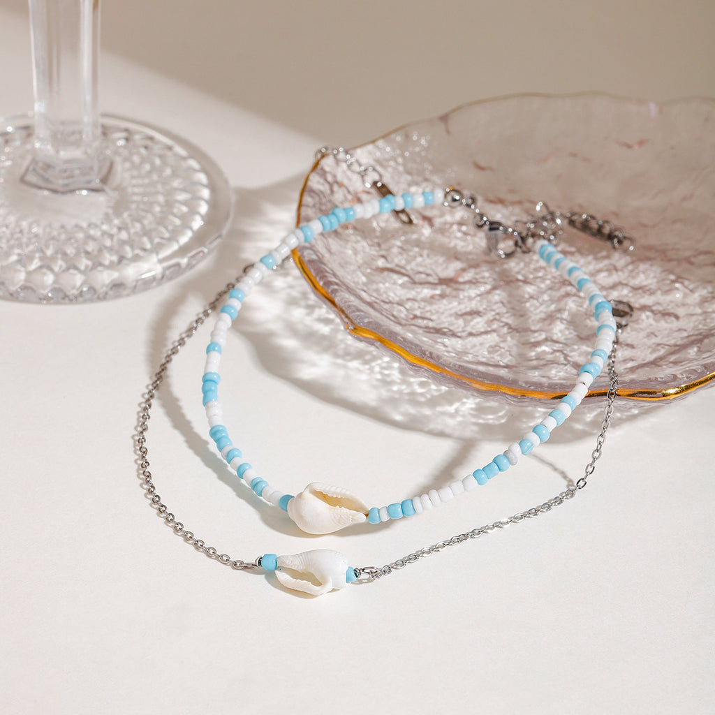 Double-layer rice bead shell anklets