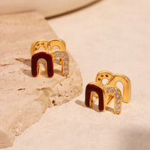 Load image into Gallery viewer, M zirconium-inlaid Angola red oil-dripping copper ear loops