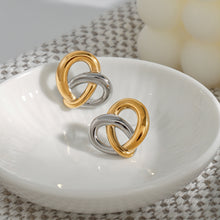 Load image into Gallery viewer, Stainless steel two-color heart-shaped earrings