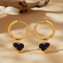 Load image into Gallery viewer, Stainless steel black agate heart-shaped pendant earrings