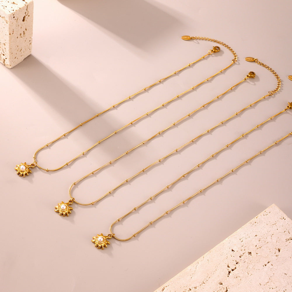 Stainless steel 18K real gold sunflower beaker necklace collarbone chain