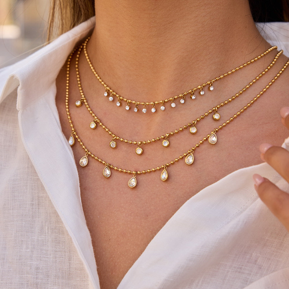 Stainless steel white zircon pendant necklace