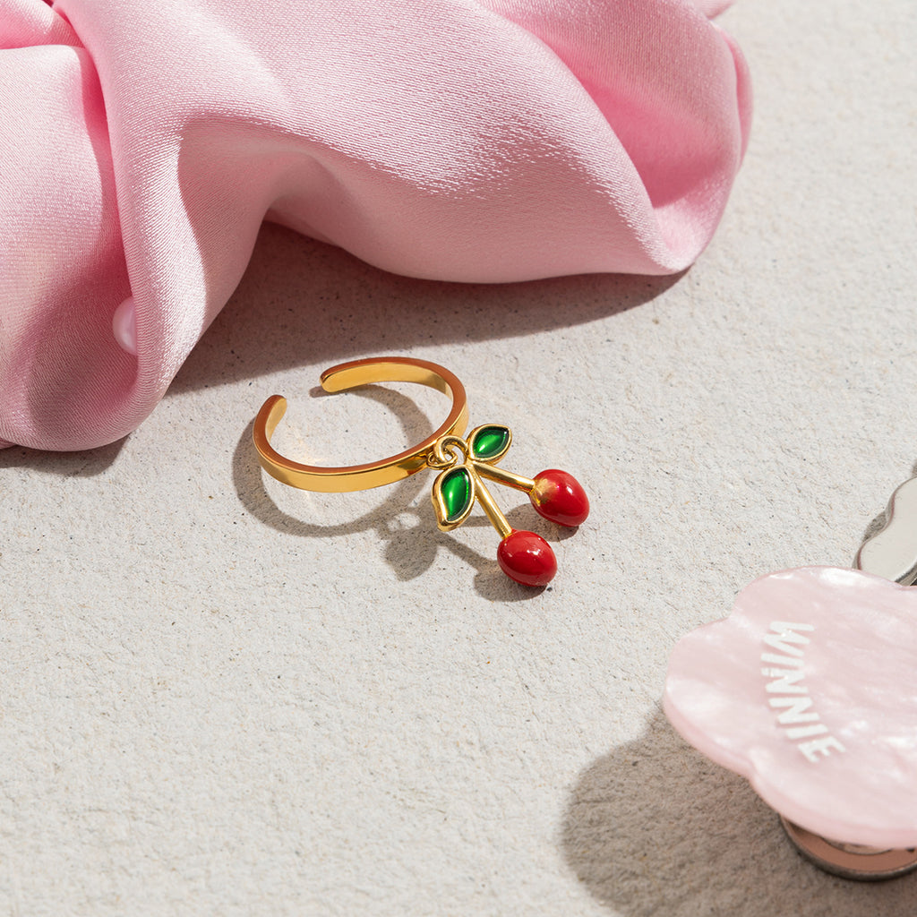 Stainless steel cherry pendant open ring