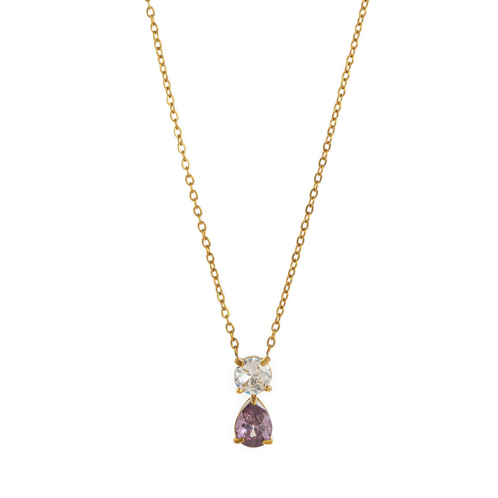 Stainless steel 18K gold 12 birth stone zircon necklace