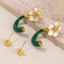 Load image into Gallery viewer, Stainless steel 18K gold-plated threaded enamel oil drip camellia double-sided stud earrings