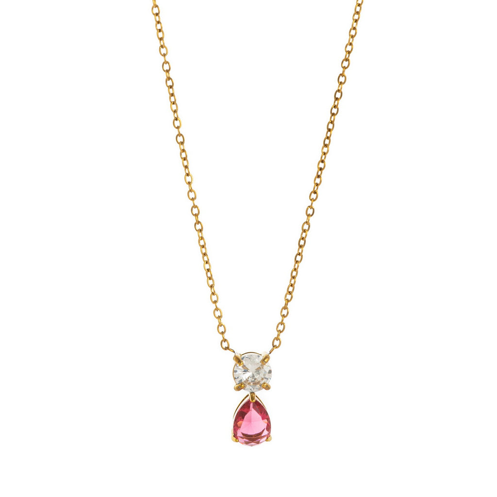 Stainless steel 18K gold 12 birth stone zircon necklace