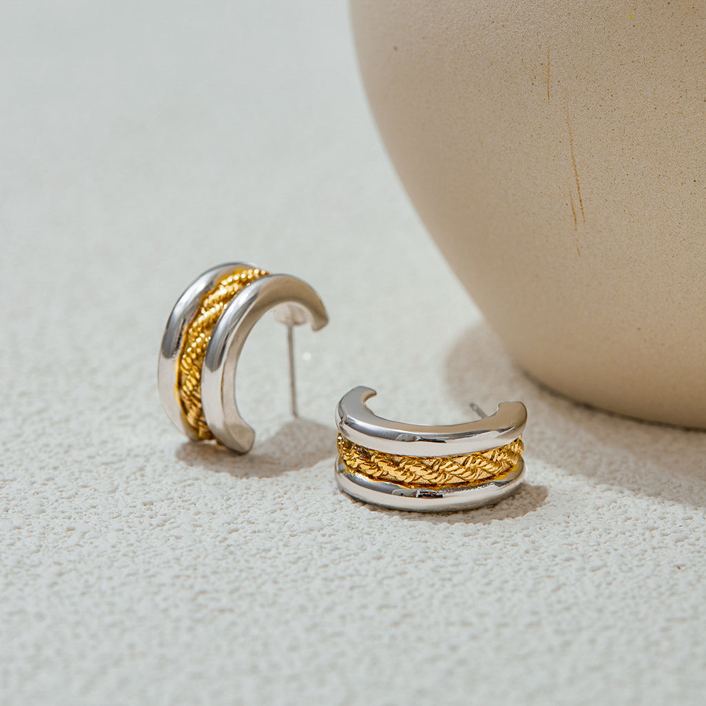 Stainless steel gold and silver color-matched C-shaped earrings