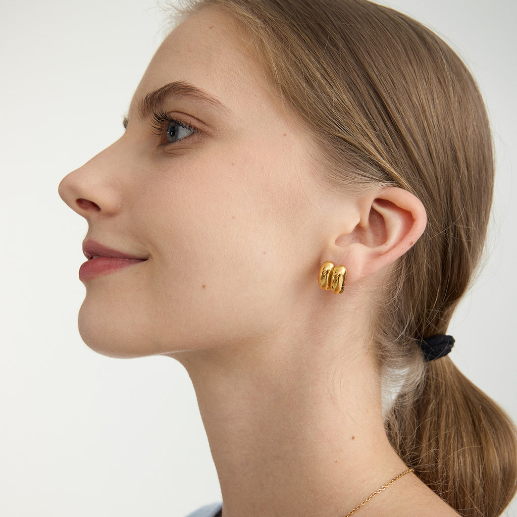 18K gold stainless steel bean ear studs