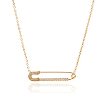Load image into Gallery viewer, Golden stainless steel white diamond paperclip necklace