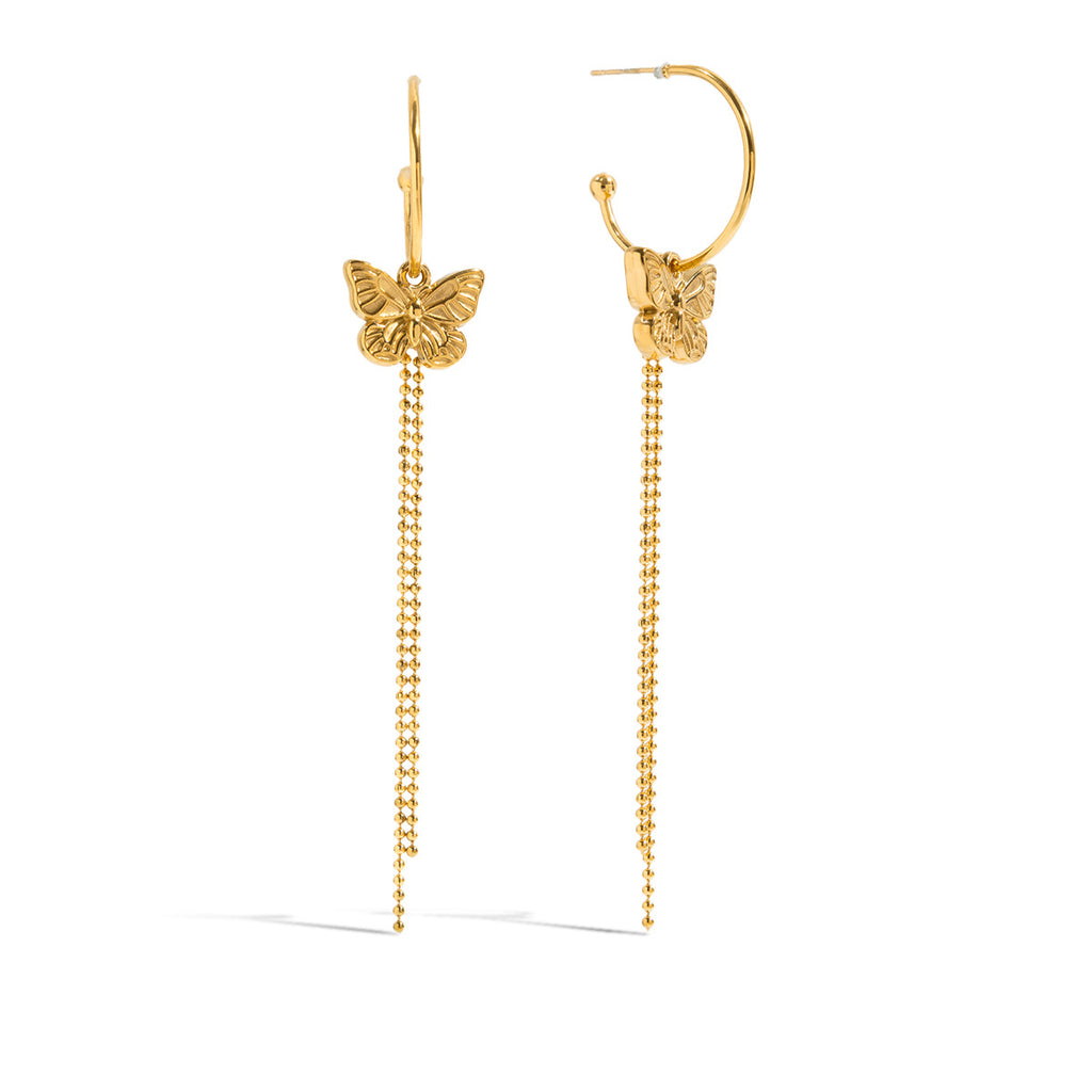 18K gold stainless steel bow tassel C-shaped earrings