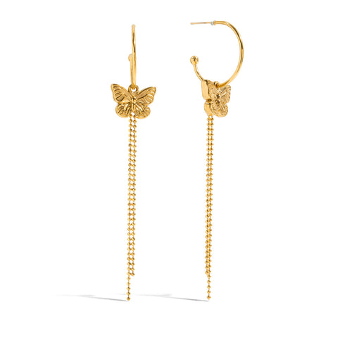 18K gold stainless steel bow tassel C-shaped earrings