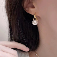Load image into Gallery viewer, Golden stainless steel round pearl glass bead earrings