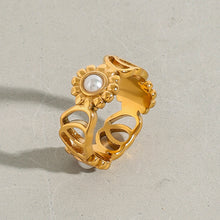 Load image into Gallery viewer, Stainless steel sunflower heart pearl closed ring