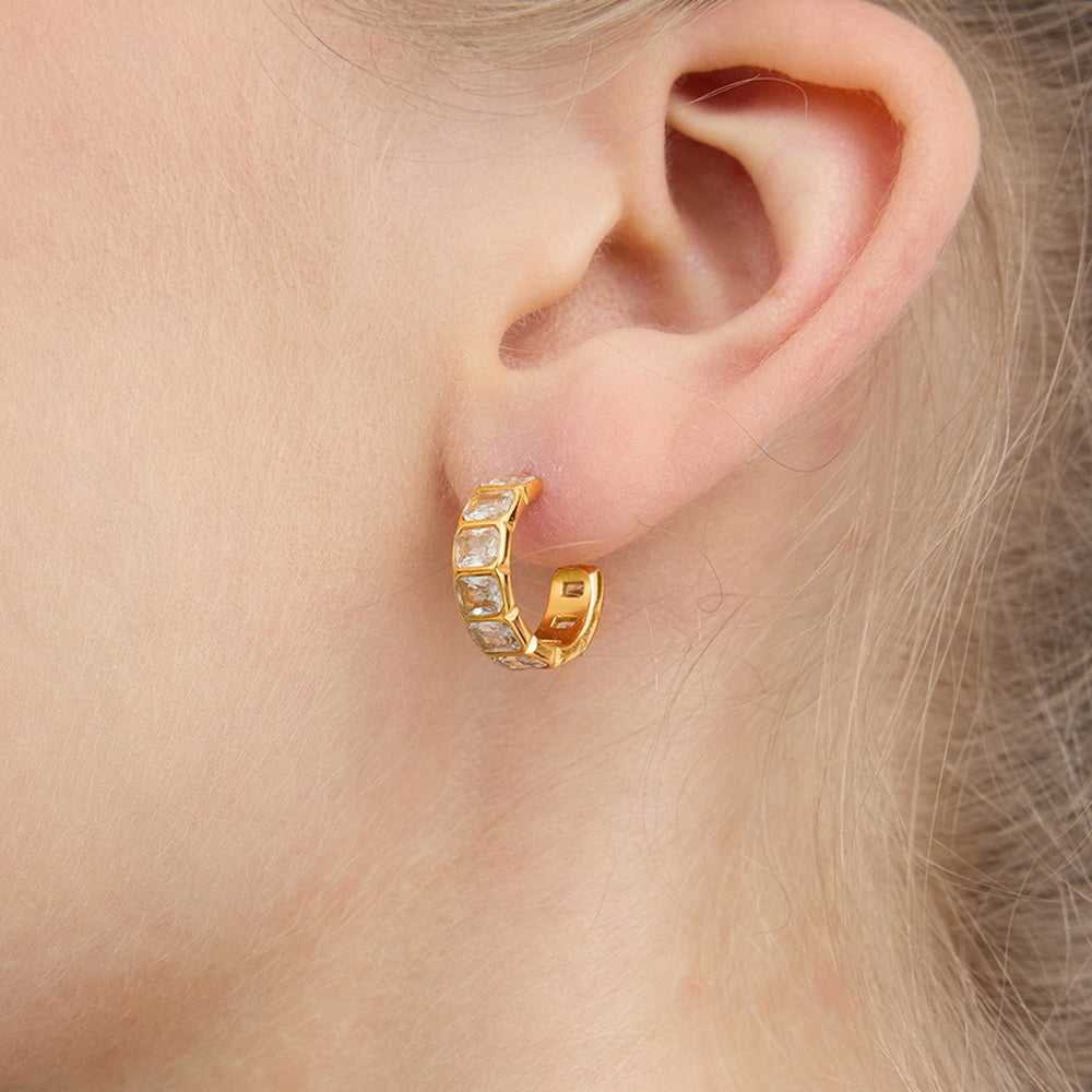 18K gold stainless steel zircon stud earrings