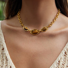 Load image into Gallery viewer, Tiger's eye gold stainless steel necklace