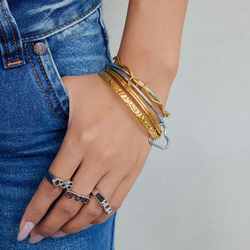 18K gold stainless steel gold and silver color-matched hammer-patterned heart-shaped clasp bracelet