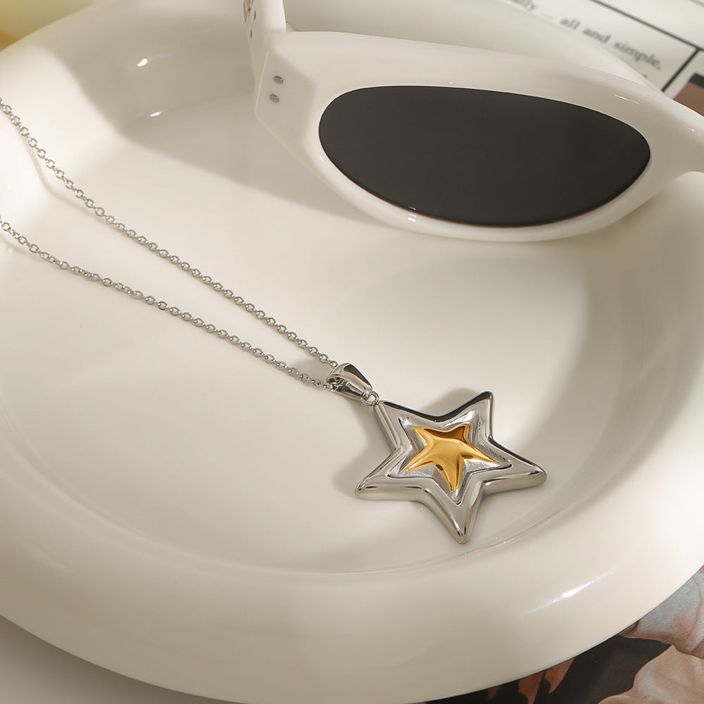 Five-pointed star stainless steel golden steel necklace