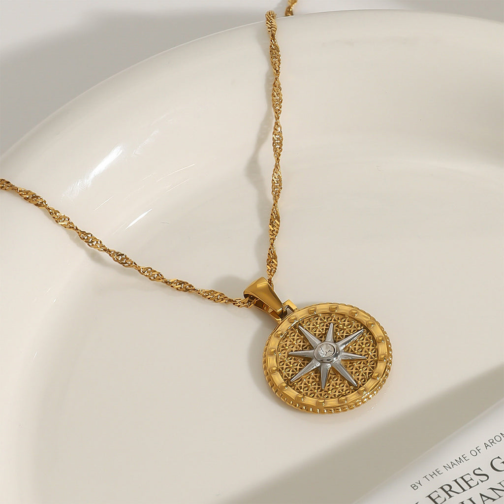 18K stainless steel 8-pointed star pendant necklace