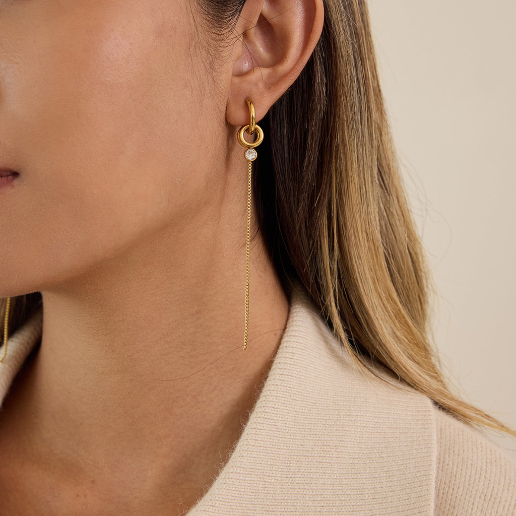 Stainless steel diamond-encrusted fringed earrings