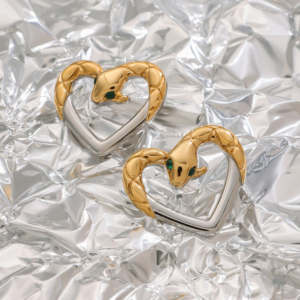 Stainless steel heart-shaped snake-shaped stud earrings