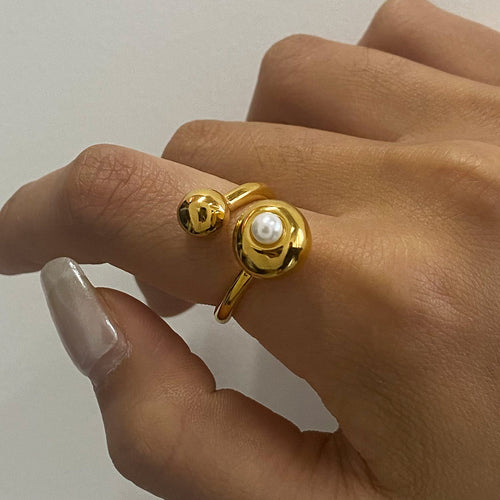 18K gold stainless steel pearl irregular opening ring