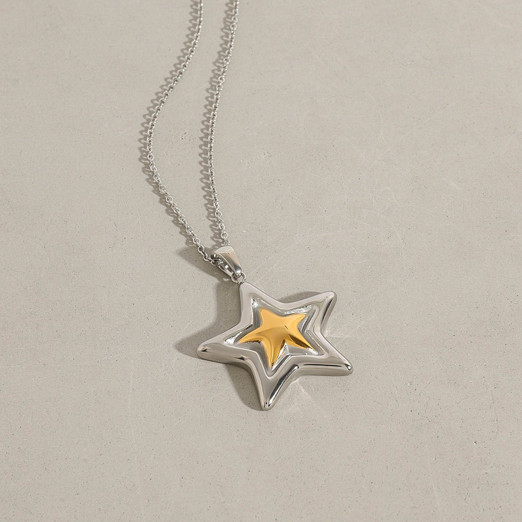 Five-pointed star stainless steel golden steel necklace