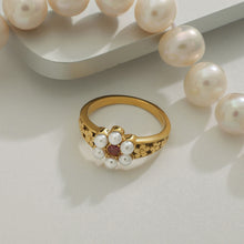 Load image into Gallery viewer, Stainless steel pearl flower ring set with zirconium