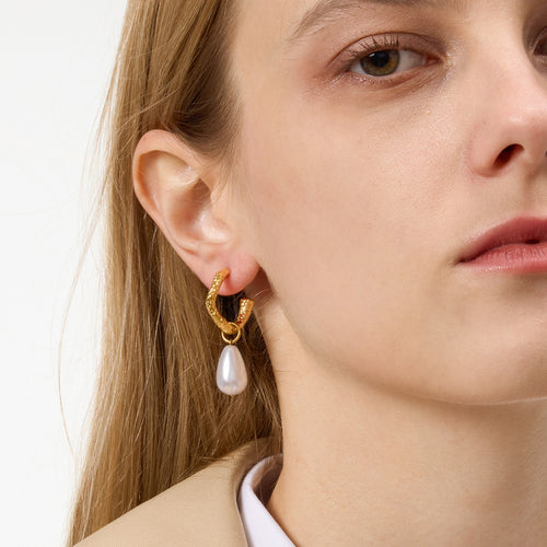 Stainless steel resin pearl stud earrings