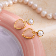 Load image into Gallery viewer, Stainless steel electroplated 18K gold pearl pink cat's eye stone earrings