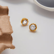 Load image into Gallery viewer, 18K gold stainless steel round white zircon earrings