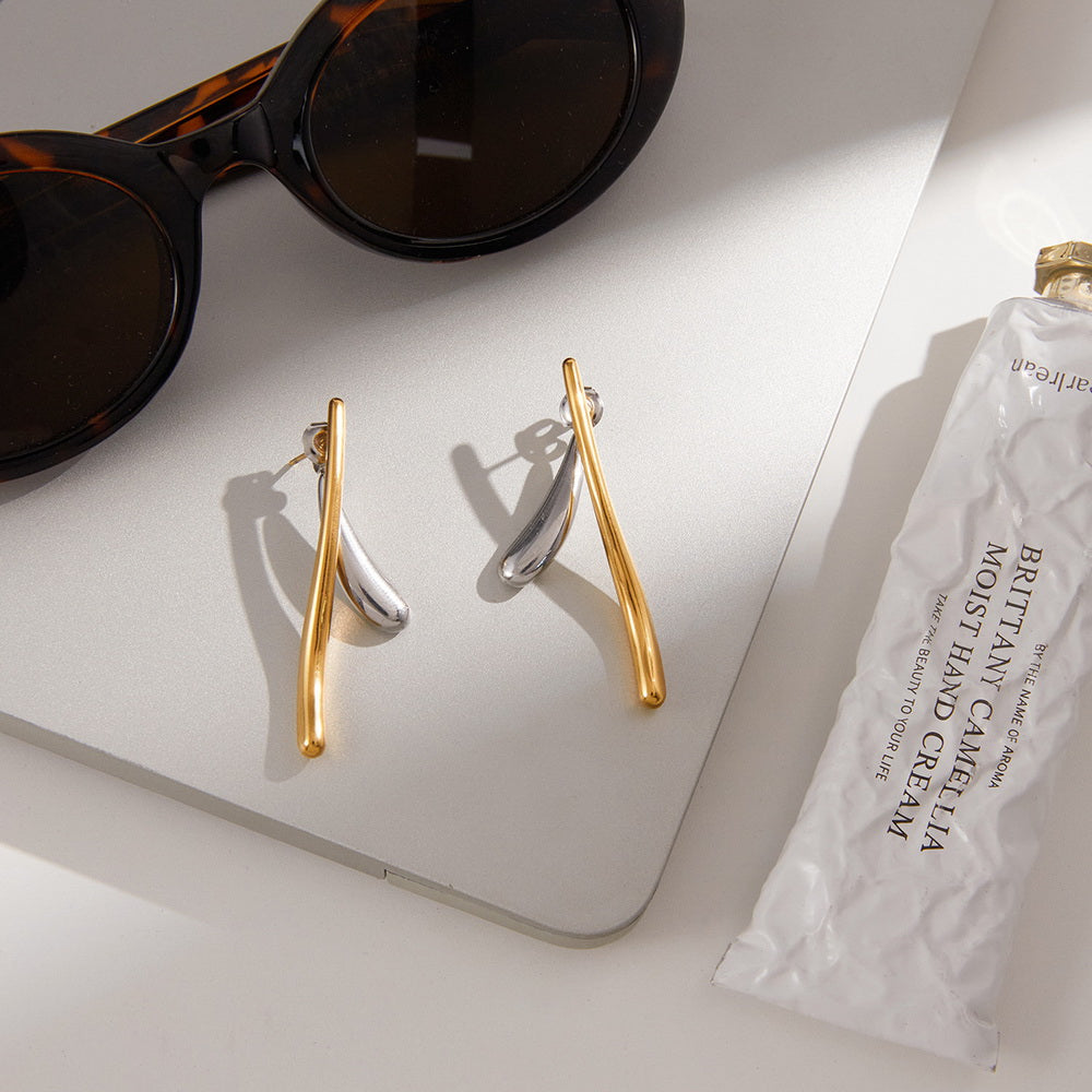 Gold and silver dual-color stainless steel front and back earrings