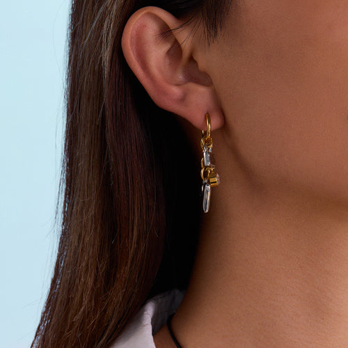 Stainless steel color-blocking heart-shaped pendant ear rings