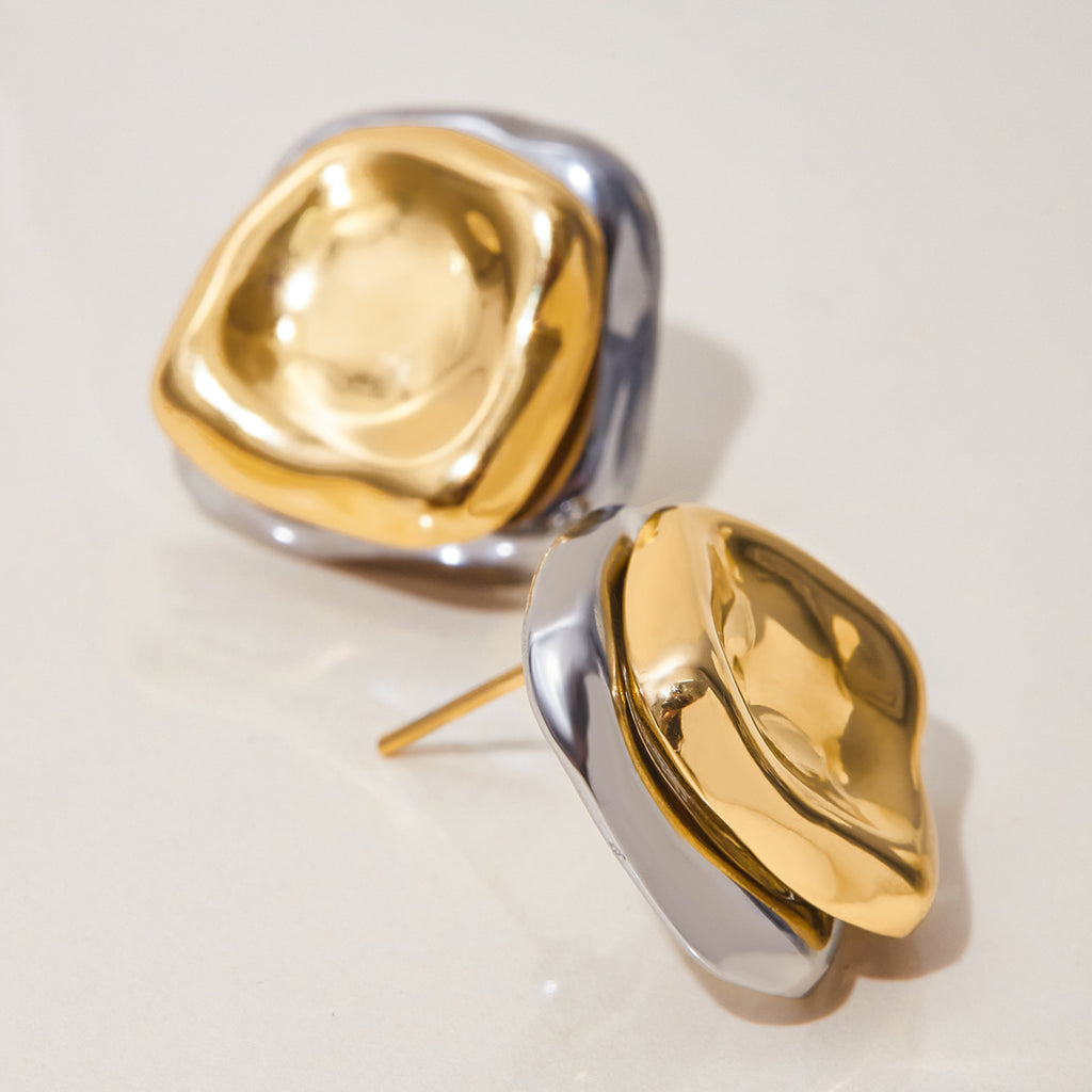 Stainless steel gold and silver color-matched earrings