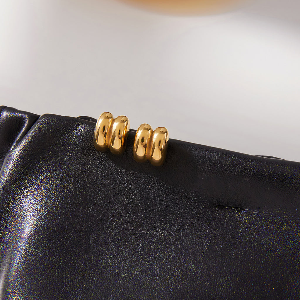 18K gold stainless steel bean ear studs