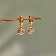 Load image into Gallery viewer, Golden stainless steel white diamond round pendant earrings