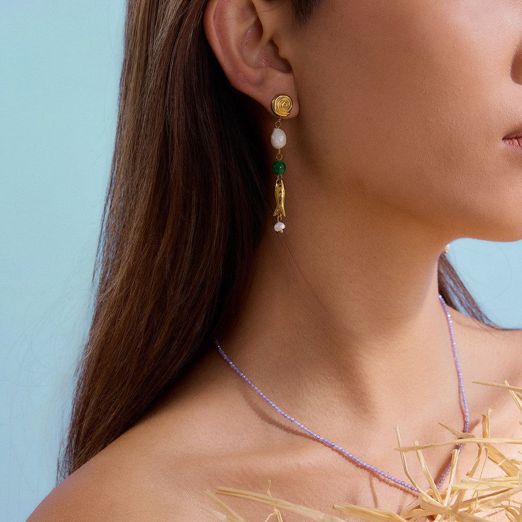 Stainless steel freshwater pearl beaded earrings