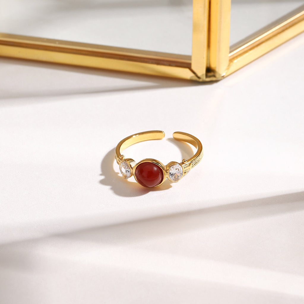 Stainless steel red agate ring