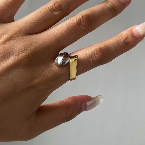 Stainless steel gold and silver color-matching ring