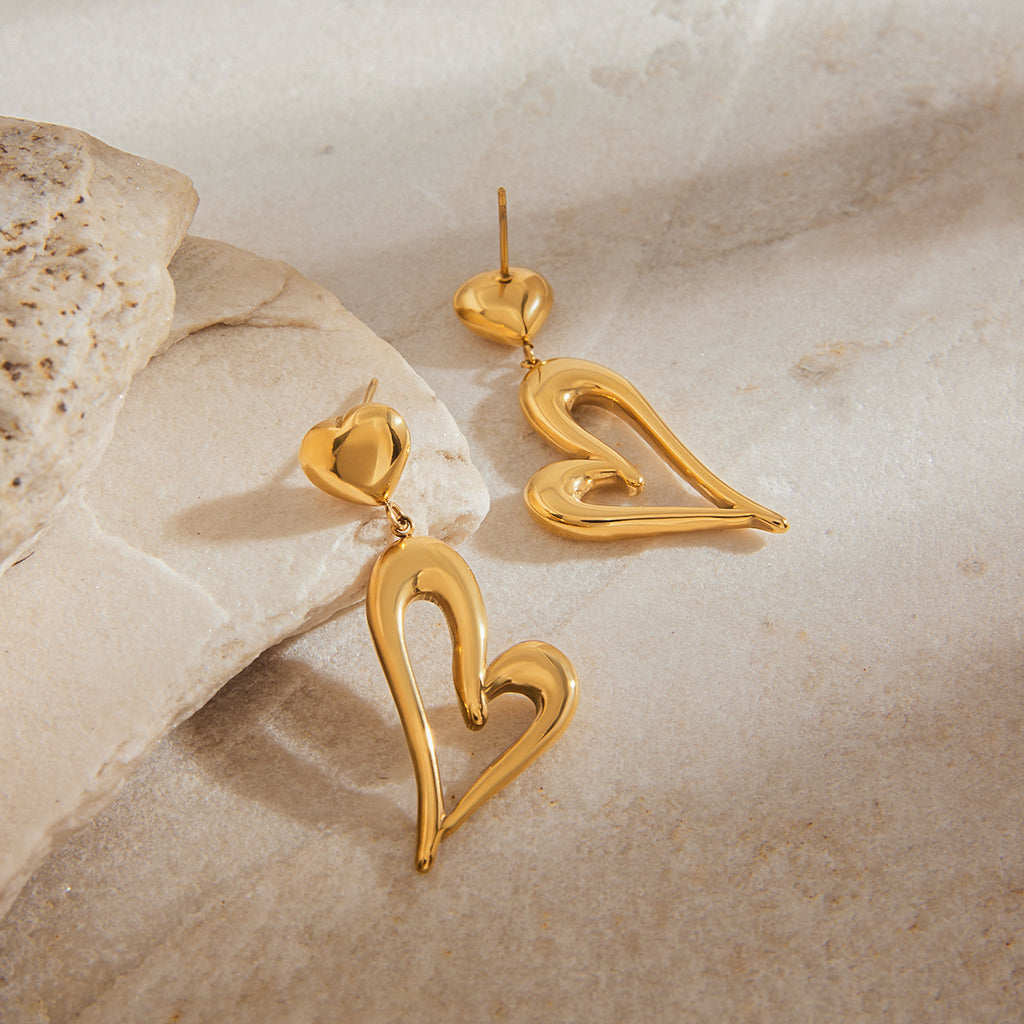 Stainless steel heart-shaped pendant earrings
