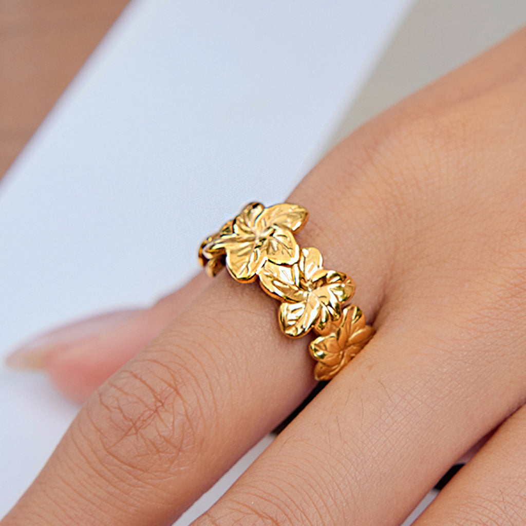 Golden stainless steel flower ring
