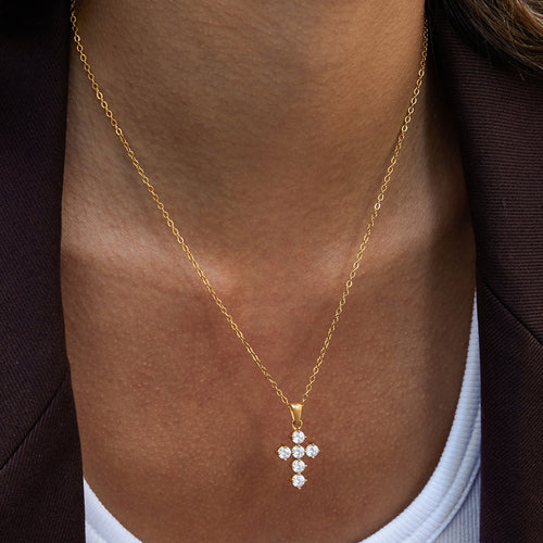 Stainless steel zircon cross pendant necklace