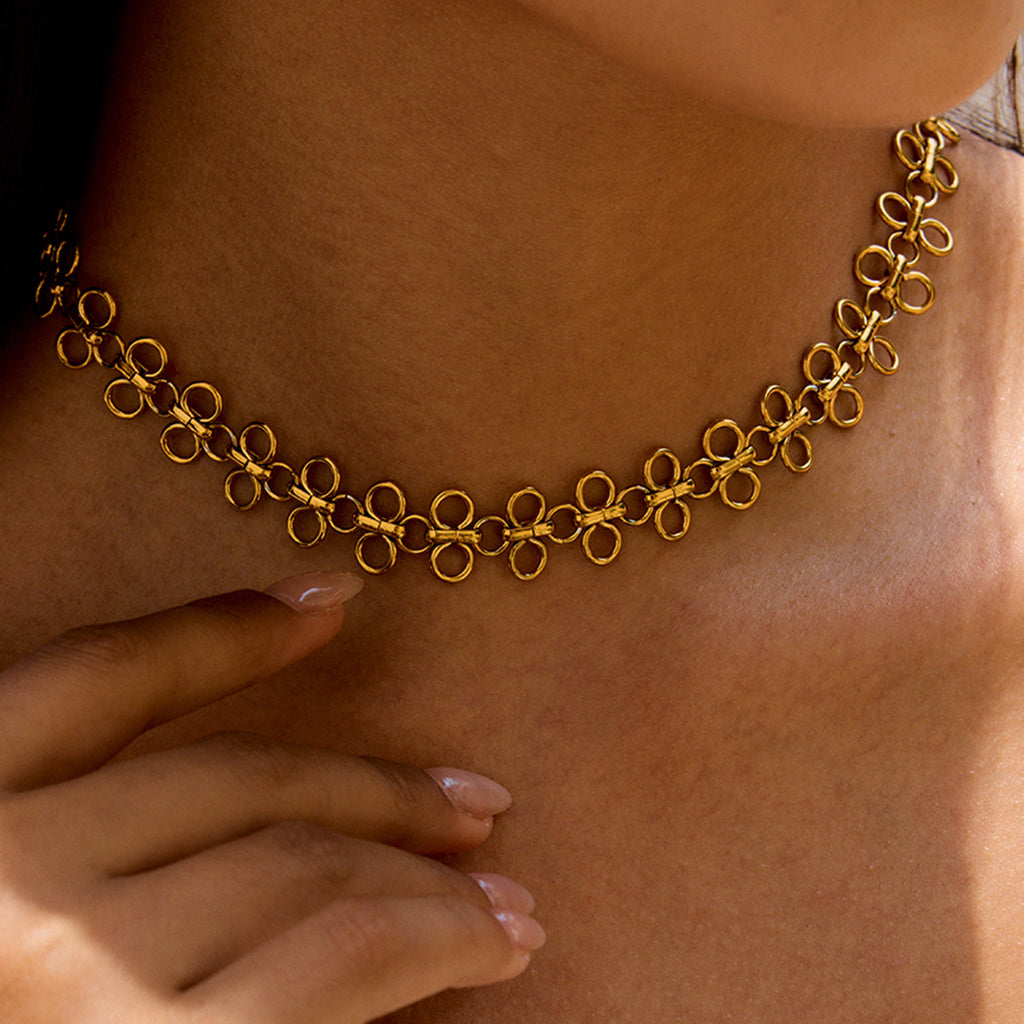 Golden stainless steel four-leaf clover necklace