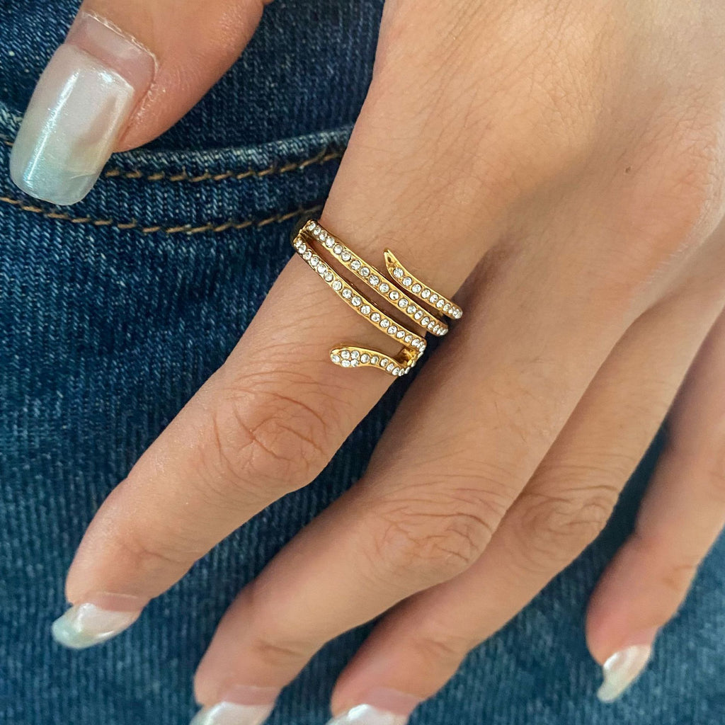 Stainless steel serpentine zircon ring