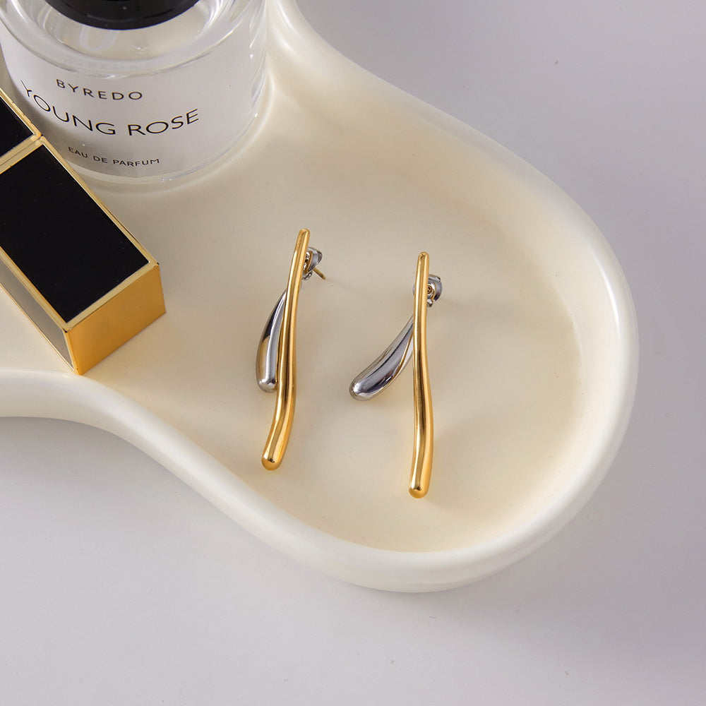 Gold and silver dual-color stainless steel front and back earrings