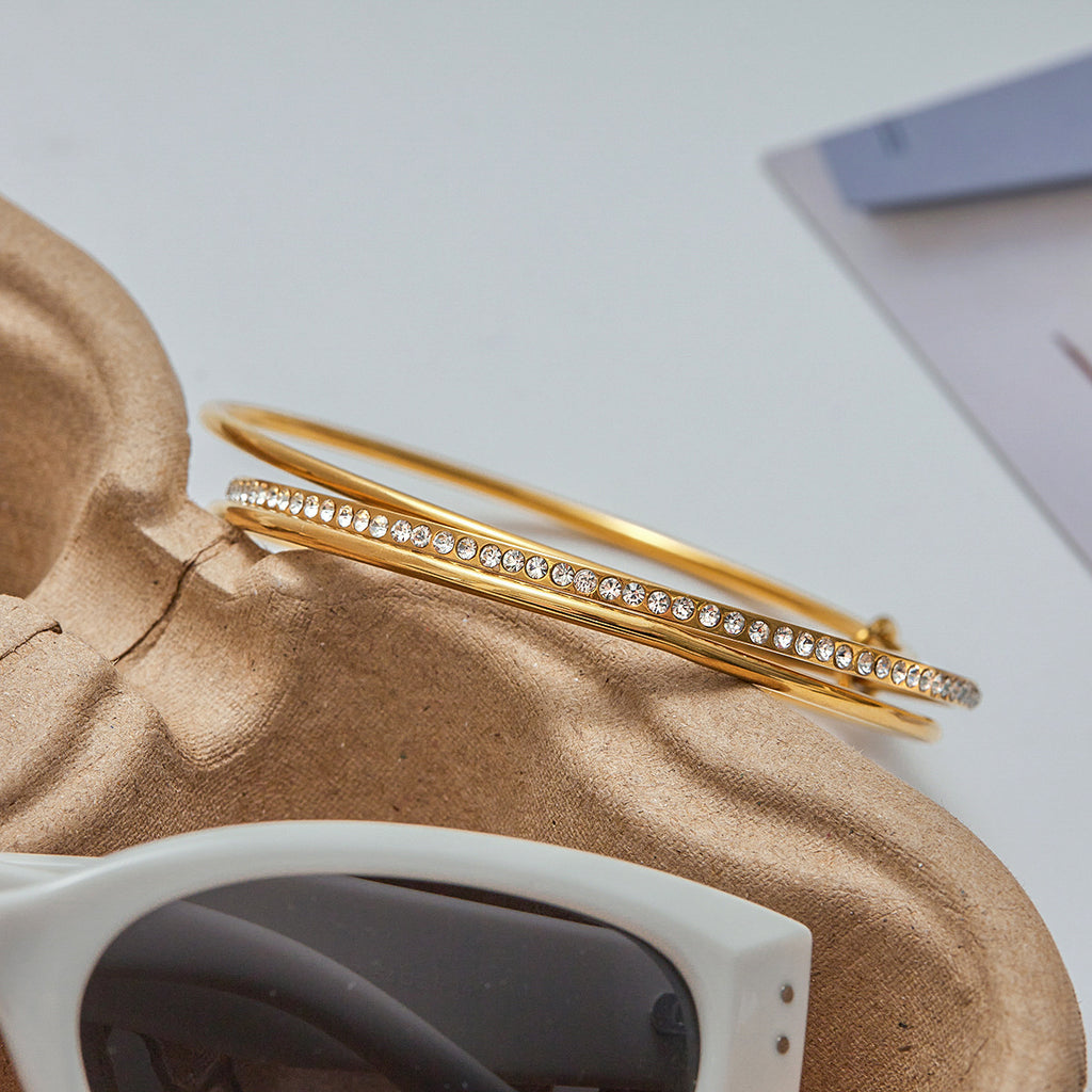 Stainless steel zircon bracelet plain ring 3-piece set