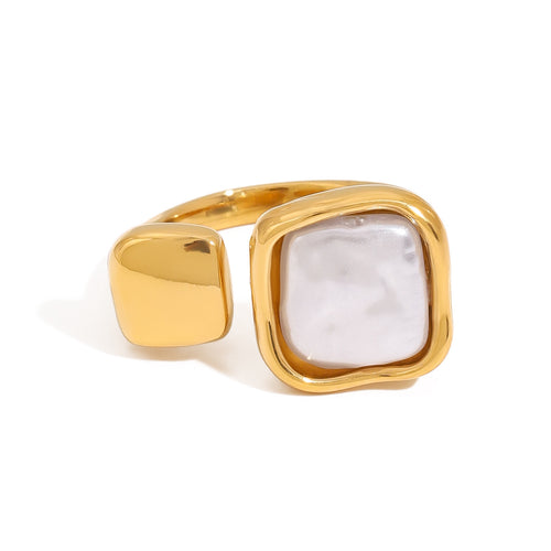 Stainless steel square imitation pearl ring